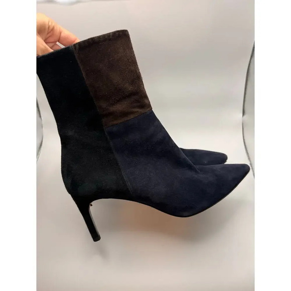 RON WHITE Color Blocked High Heel Ankle Boots, Blue & Brown Suede, 38.5, 7.5 - Picture 1 of 11